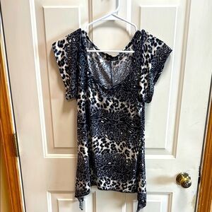 Brittany Black Stylish Gray Sequin Leopard Print Women's Top L/XL